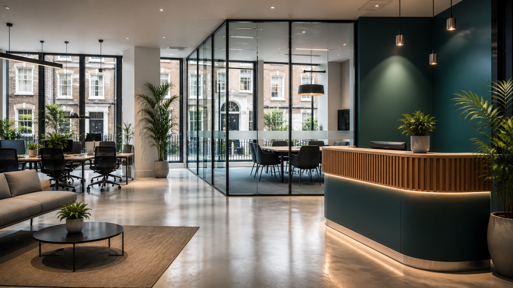 An elegant and spotless modern London office reception