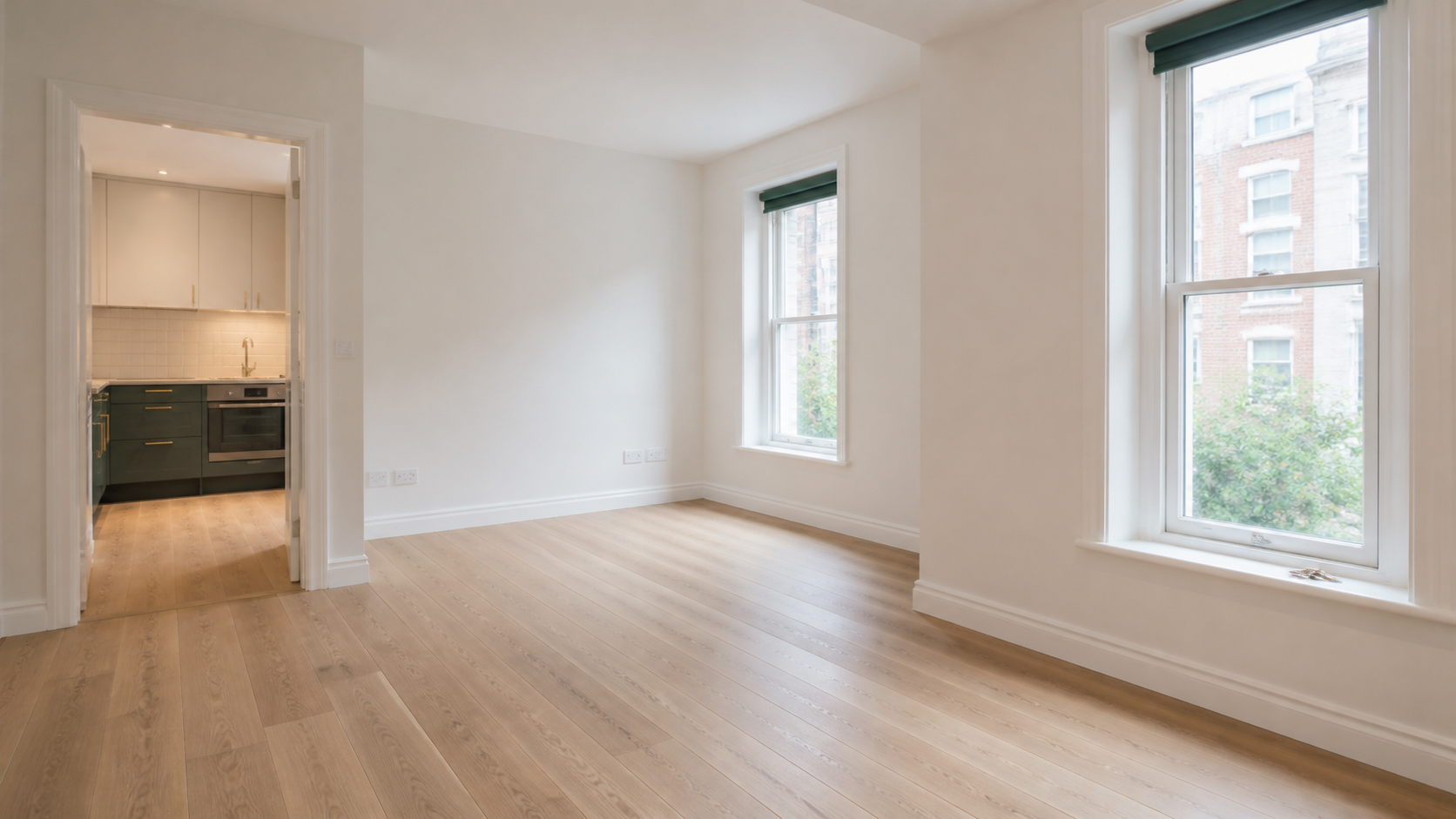 A bright empty London rental flat cleaned and ready for inspection